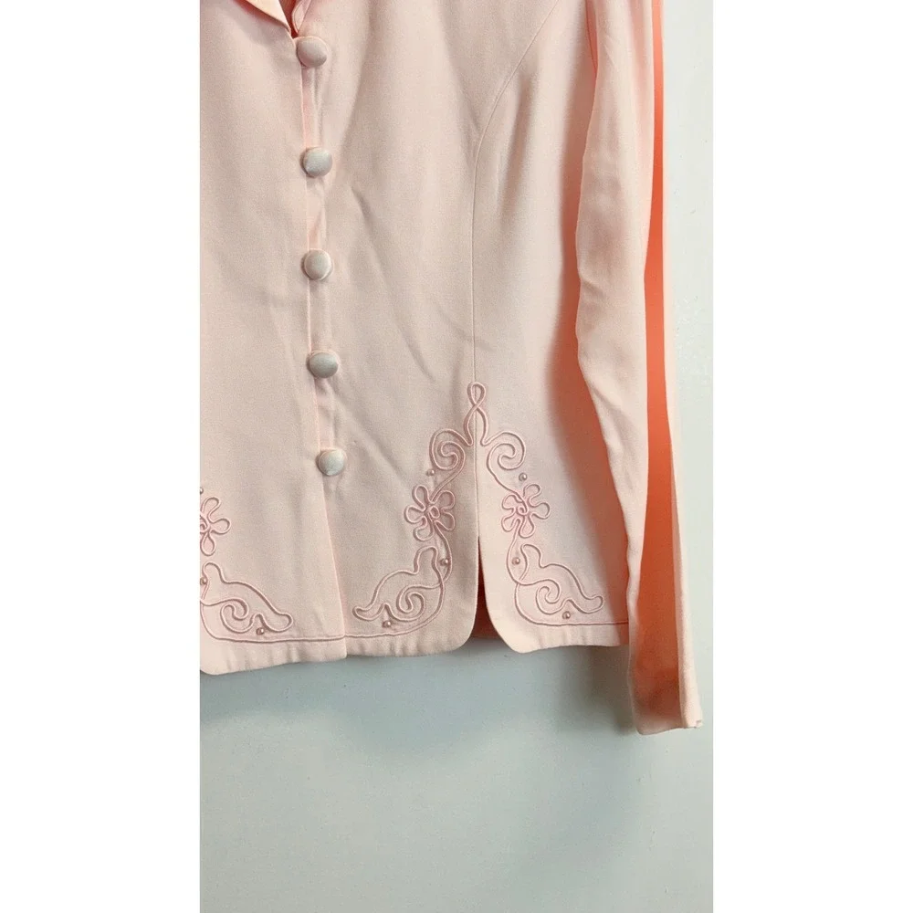 Jessica Howard Pink Skirt Suit Set 14 Embroidered Beaded Blazer Pleated Midi
